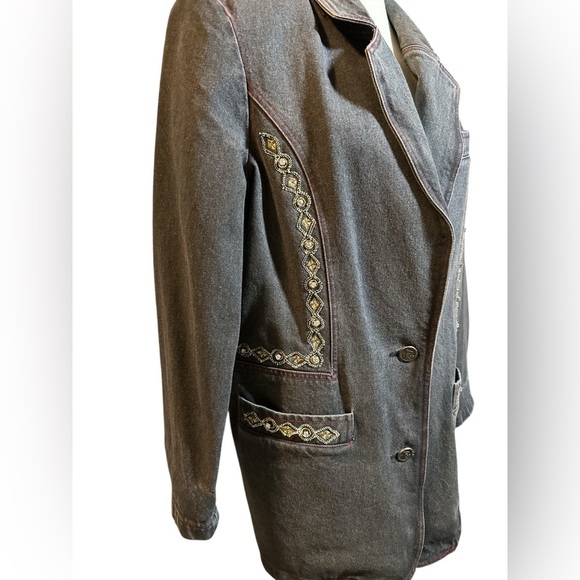 Vintage Embroidered and Jeweled Gray Denim Blazer - Picture 5 of 8
